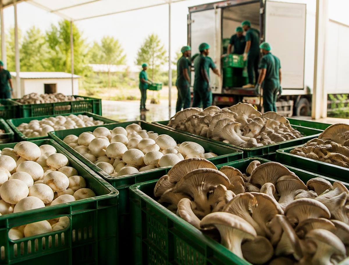 Mushroom crates prepared for verified bulk procurement